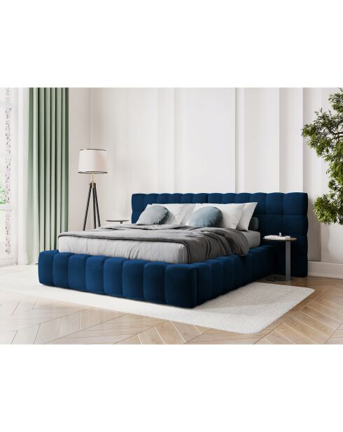 Lit avec coffre de rangement Bali Velours bleu roi - 200x200 cm