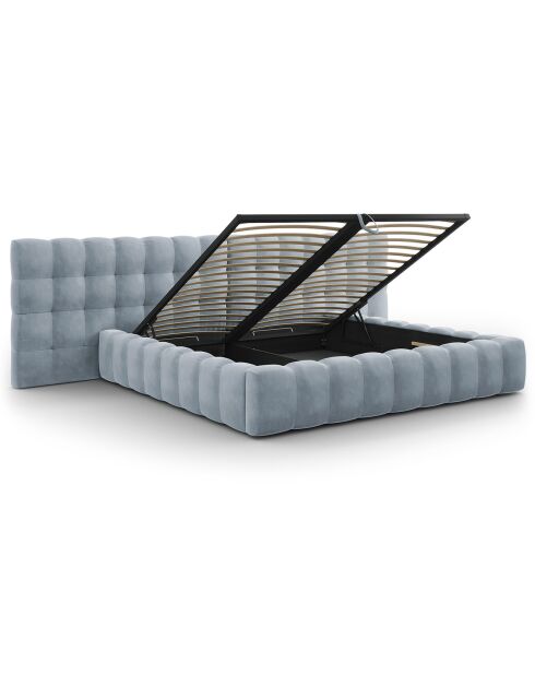Lit avec coffre de rangement Bali Velours bleu clair - 200x200 cm