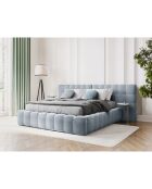 Lit avec coffre de rangement Bali Velours bleu clair - 200x200 cm