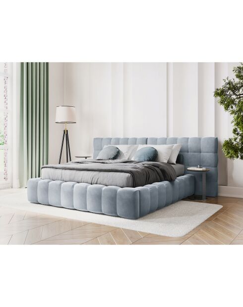 Lit avec coffre de rangement Bali Velours bleu clair - 200x200 cm