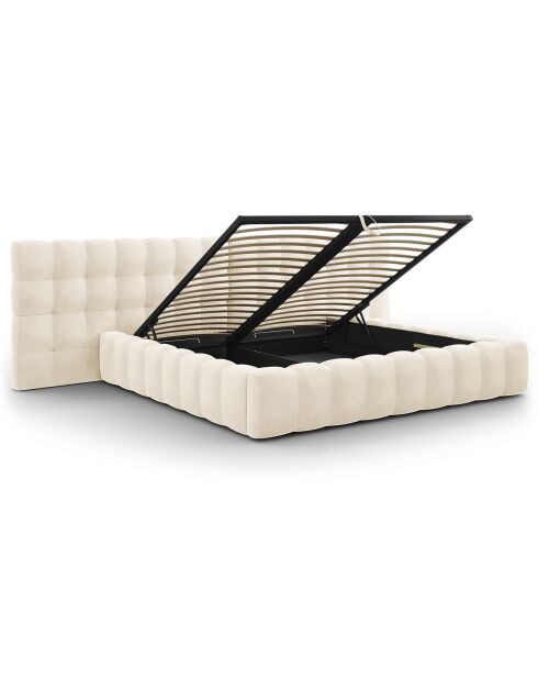 Lit avec coffre de rangement Bali Velours beige clair - 200x200 cm