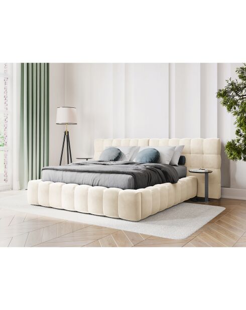 Lit avec coffre de rangement Bali Velours beige clair - 200x200 cm