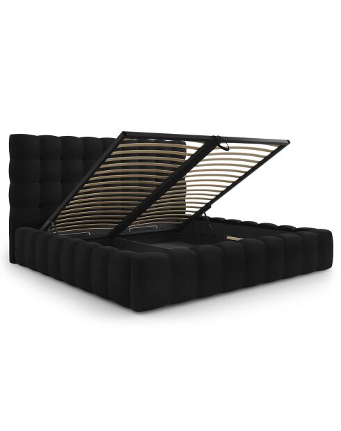 Lit avec coffre de rangement Bali Velours noir - 200x200 cm