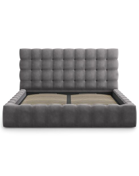 Lit avec coffre de rangement Bali Velours gris - 200x200 cm