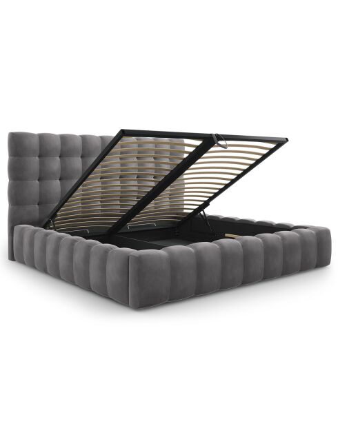 Lit avec coffre de rangement Bali Velours gris - 200x200 cm