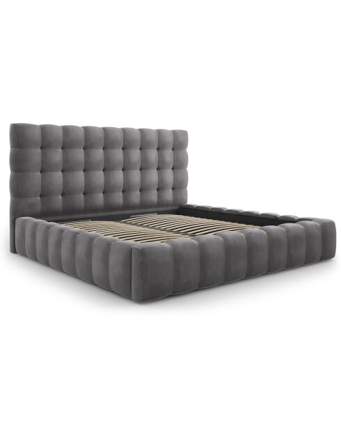Lit avec coffre de rangement Bali Velours gris - 200x200 cm