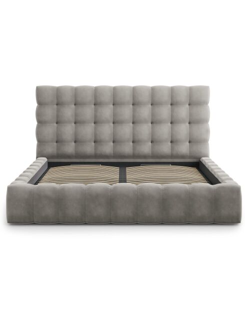Lit avec coffre de rangement Bali Velours gris clair - 200x200 cm