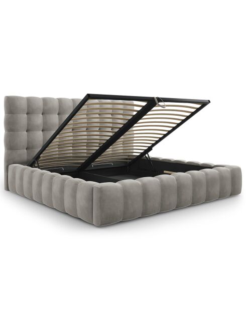 Lit avec coffre de rangement Bali Velours gris clair - 200x200 cm
