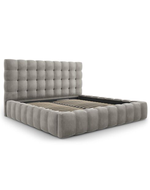 Lit avec coffre de rangement Bali Velours gris clair - 200x200 cm