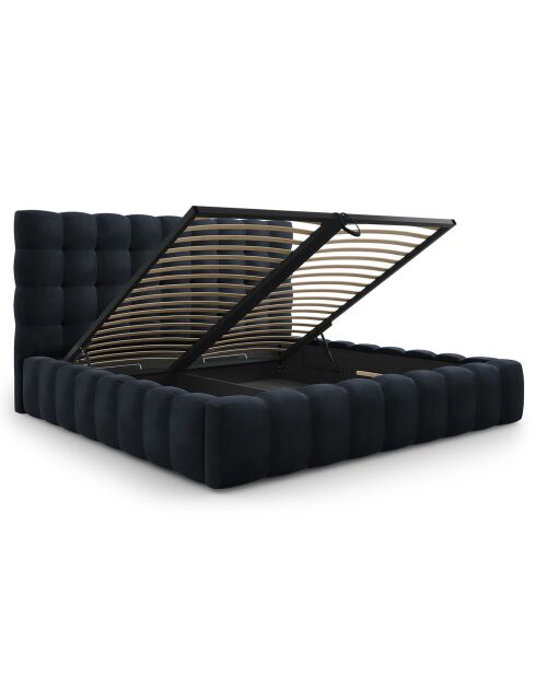 Lit avec coffre de rangement Bali Velours bleu foncé - 200x200 cm