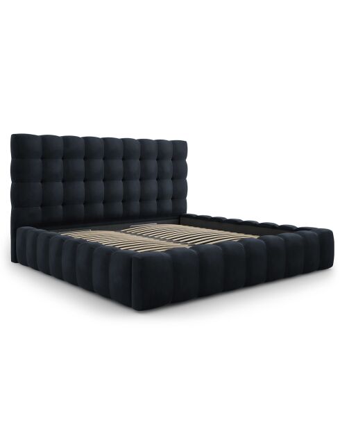 Lit avec coffre de rangement Bali Velours bleu foncé - 200x200 cm