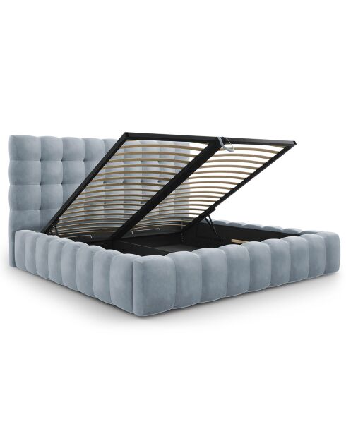 Lit avec coffre de rangement Bali Velours bleu clair - 200x200 cm