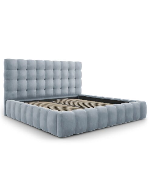 Lit avec coffre de rangement Bali Velours bleu clair - 200x200 cm