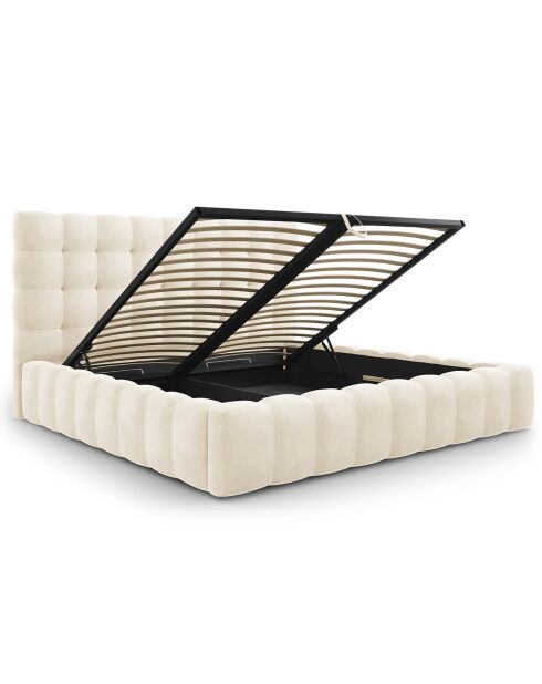 Lit avec coffre de rangement Bali Velours beige clair - 200x200 cm