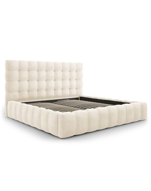 Lit avec coffre de rangement Bali Velours beige clair - 200x200 cm