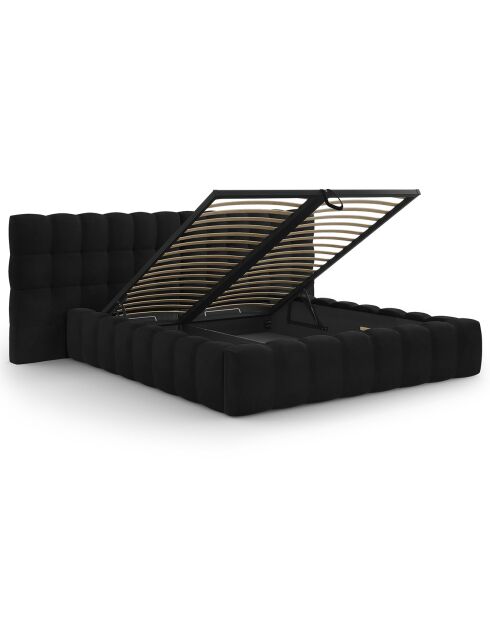 Lit avec coffre de rangement Bali Velours noir - 180x200 cm