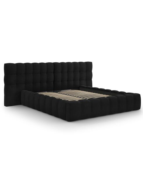 Lit avec coffre de rangement Bali Velours noir - 180x200 cm