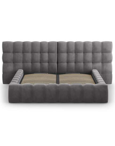 Lit avec coffre de rangement Bali Velours gris - 180x200 cm