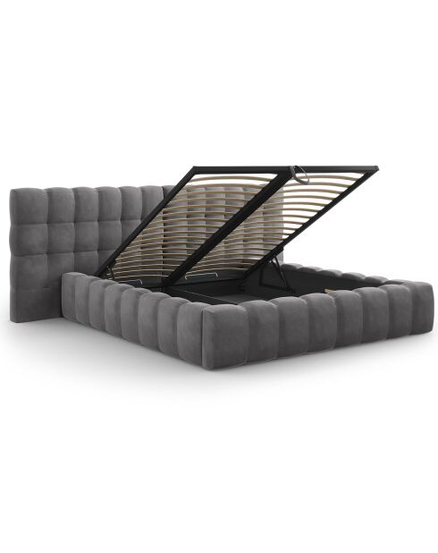 Lit avec coffre de rangement Bali Velours gris - 180x200 cm