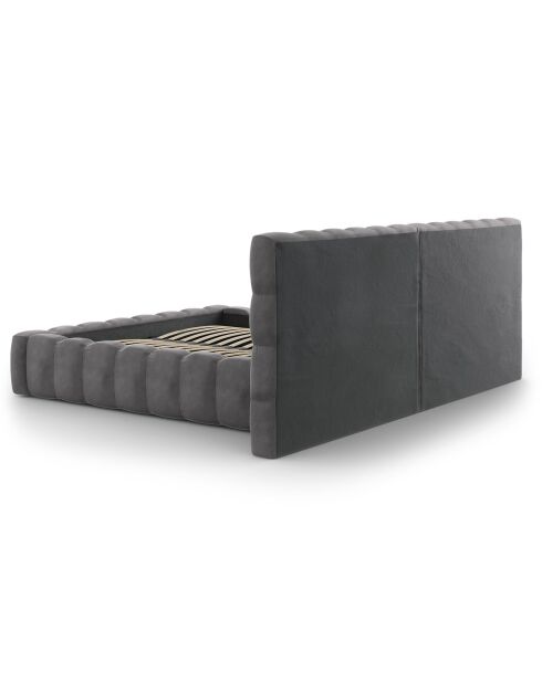 Lit avec coffre de rangement Bali Velours gris - 180x200 cm