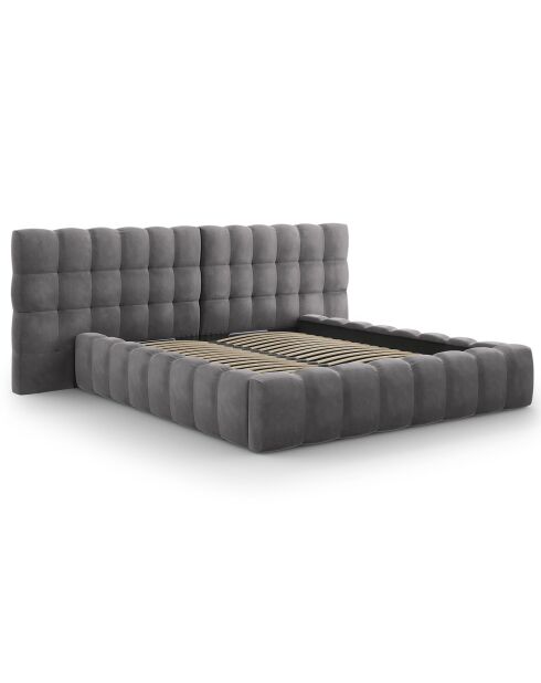 Lit avec coffre de rangement Bali Velours gris - 180x200 cm