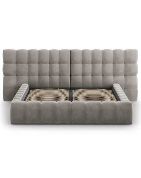 Lit avec coffre de rangement Bali Velours gris clair - 180x200 cm
