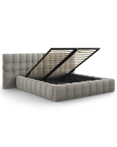 Lit avec coffre de rangement Bali Velours gris clair - 180x200 cm