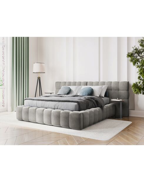 Lit avec coffre de rangement Bali Velours gris clair - 180x200 cm