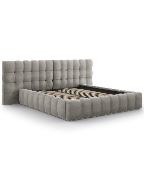 Lit avec coffre de rangement Bali Velours gris clair - 180x200 cm