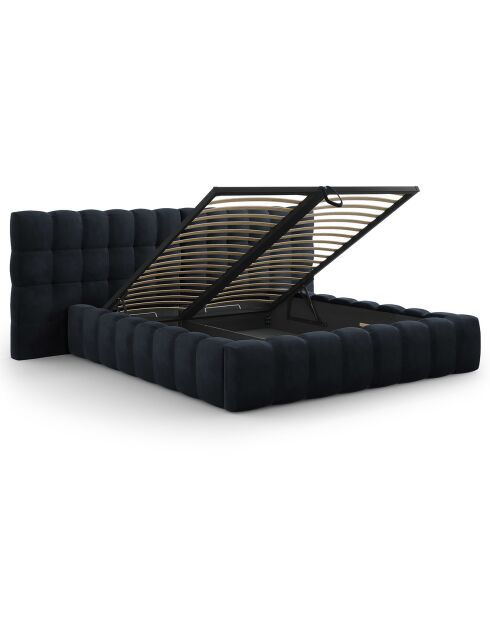 Lit avec coffre de rangement Bali Velours bleu foncé - 180x200 cm