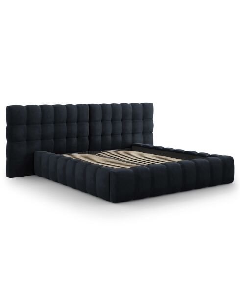 Lit avec coffre de rangement Bali Velours bleu foncé - 180x200 cm
