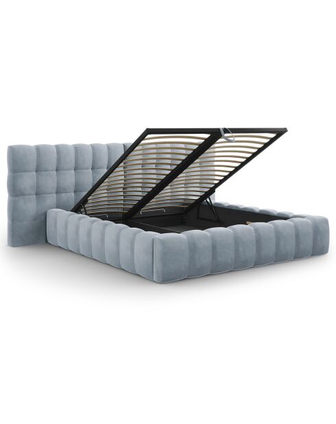 Lit avec coffre de rangement Bali Velours bleu clair - 180x200 cm