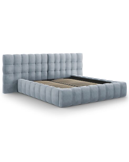 Lit avec coffre de rangement Bali Velours bleu clair - 180x200 cm