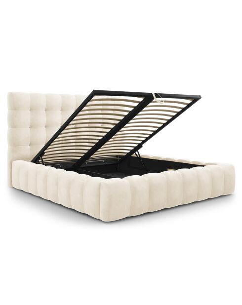 Lit avec coffre de rangement Bali Velours beige clair - 180x200 cm