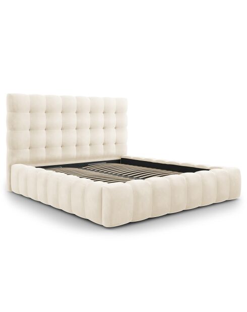 Lit avec coffre de rangement Bali Velours beige clair - 180x200 cm