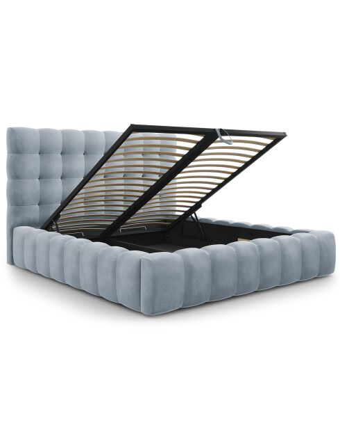 Lit avec coffre de rangement Bali Velours bleu clair - 180x200 cm