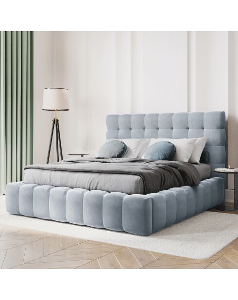 Lit avec coffre de rangement Bali Velours bleu clair - 180x200 cm