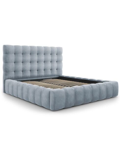 Lit avec coffre de rangement Bali Velours bleu clair - 180x200 cm