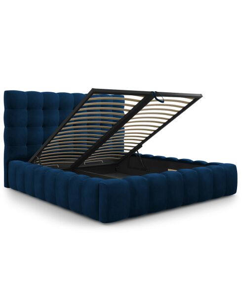Lit avec coffre de rangement Bali Velours bleu roi - 180x200 cm