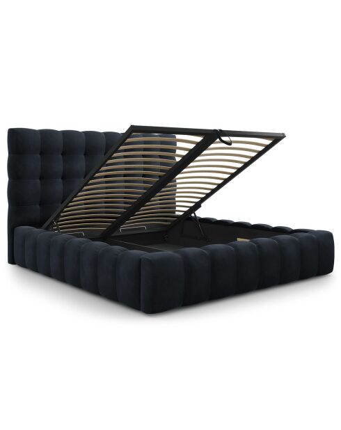 Lit avec coffre de rangement Bali Velours bleu foncé - 180x200 cm