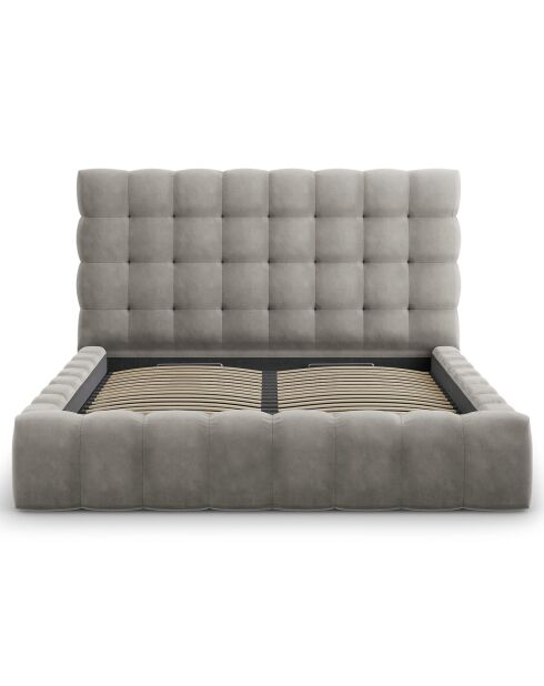 Lit avec coffre de rangement Bali Velours gris clair - 180x200 cm