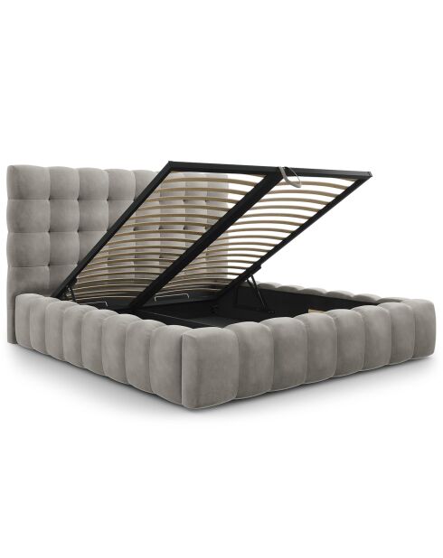 Lit avec coffre de rangement Bali Velours gris clair - 180x200 cm