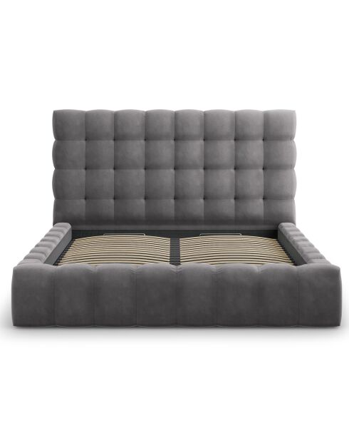 Lit avec coffre de rangement Bali Velours gris - 180x200 cm