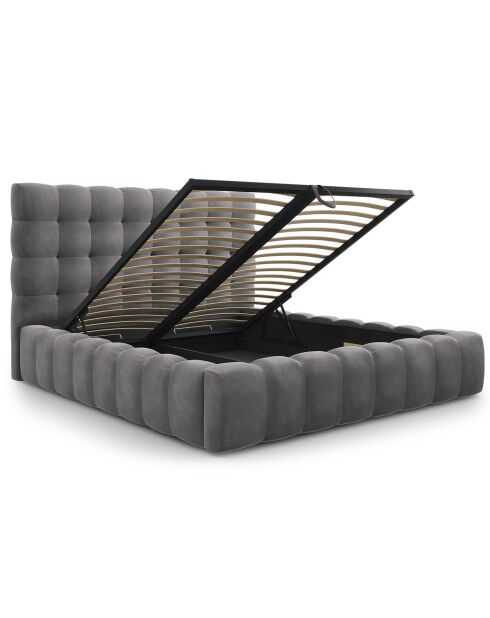Lit avec coffre de rangement Bali Velours gris - 180x200 cm