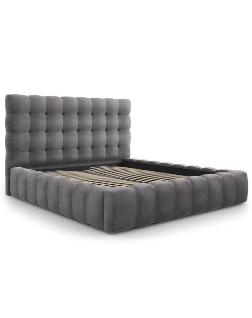 Lit avec coffre de rangement Bali Velours gris - 180x200 cm