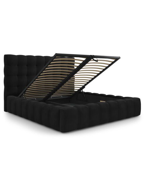 Lit avec coffre de rangement Bali Velours noir - 180x200 cm