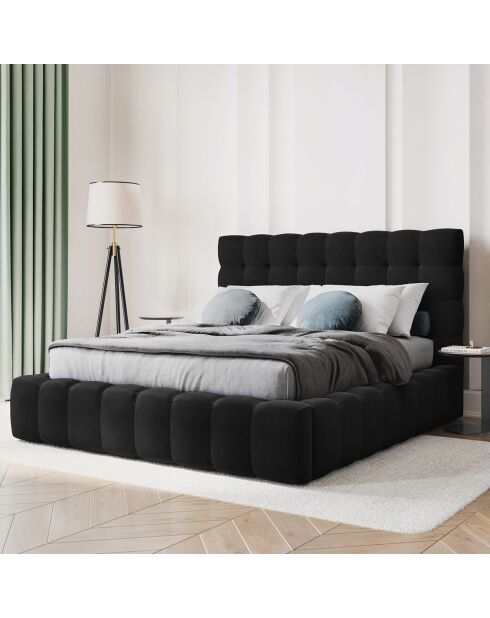 Lit avec coffre de rangement Bali Velours noir - 180x200 cm
