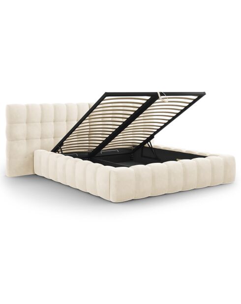 Lit avec coffre de rangement Bali Velours beige clair - 180x200 cm