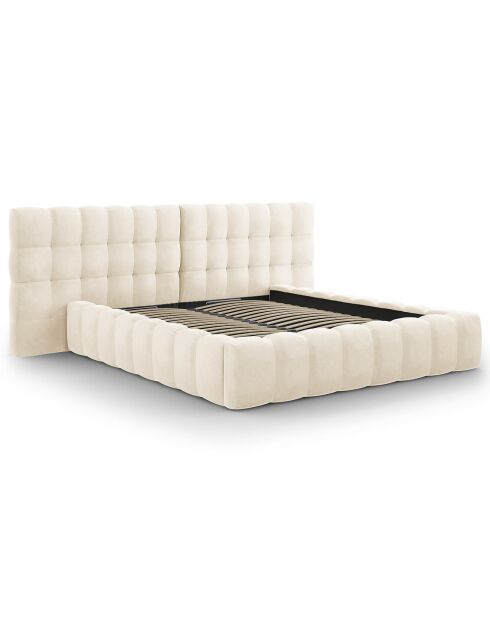 Lit avec coffre de rangement Bali Velours beige clair - 180x200 cm