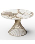 Table extensible Moon Céramique dorée - 120x120x76 cm